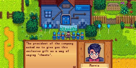 Initial mod release This mod is a pack of unique dialogues for the characters of Stardew Valley Expanded for giving and receiving gifts at the Winter Star, if they are eligible to do so Of note is that this pack only adds unique dialogue for those who are able to give and receive gifts at the Winter Star. . Stardew joja route